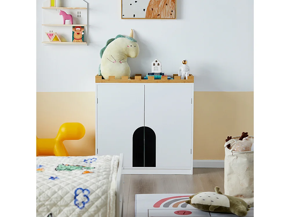 SoBuy Armoire Enfant 2 Portes Design Château Blanc 86x30x87 cm KMB44-W