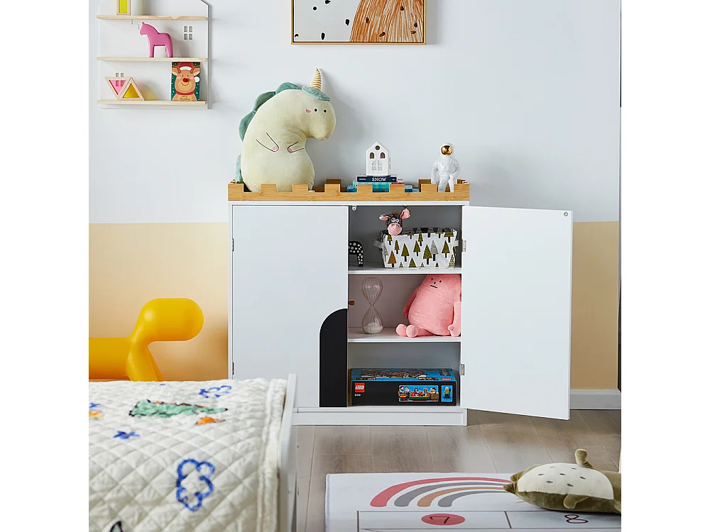 SoBuy Armoire Enfant 2 Portes Design Château Blanc 86x30x87 cm KMB44-W