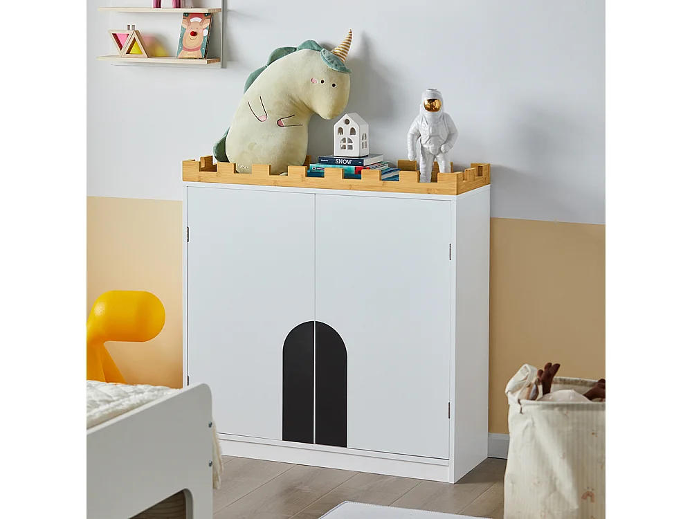 SoBuy Armoire Enfant 2 Portes Design Château Blanc 86x30x87 cm KMB44-W
