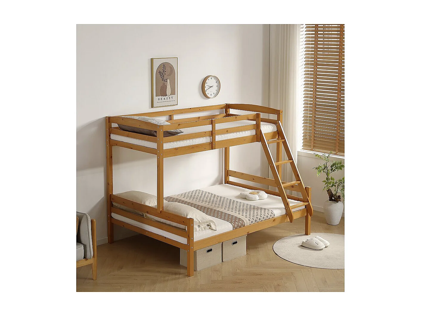 Lit superposé en bois "Léa" - 140/90 x 190 cm - Marron