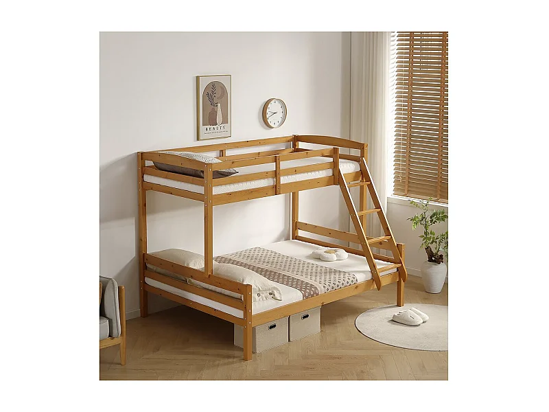 Lit superposé en bois "Léa" - 140/90 x 190 cm - Marron