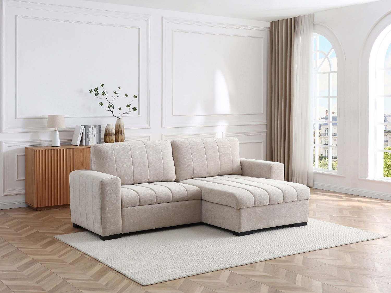 Vente-unique Ecksofa, Klappbar Und Wendbar, Aus Strukturiertem Stoff – Beige – Konoti