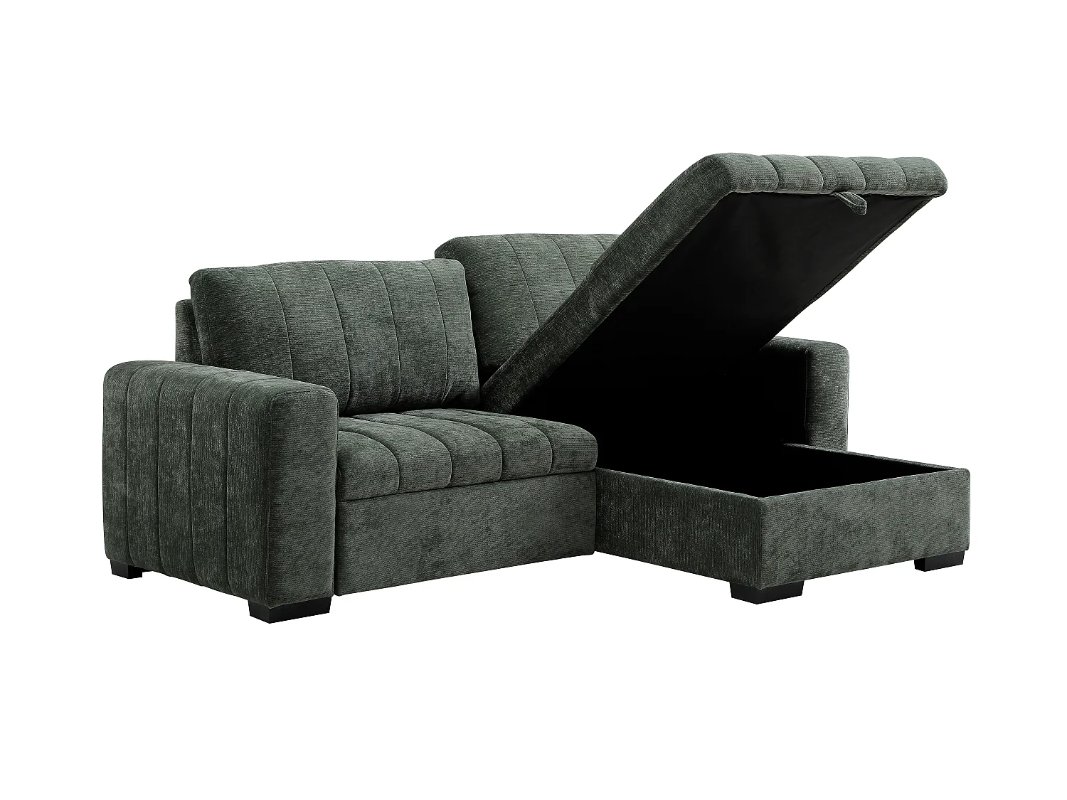 Canapé d'angle convertible et réversible en tissu texturé vert KONOTI