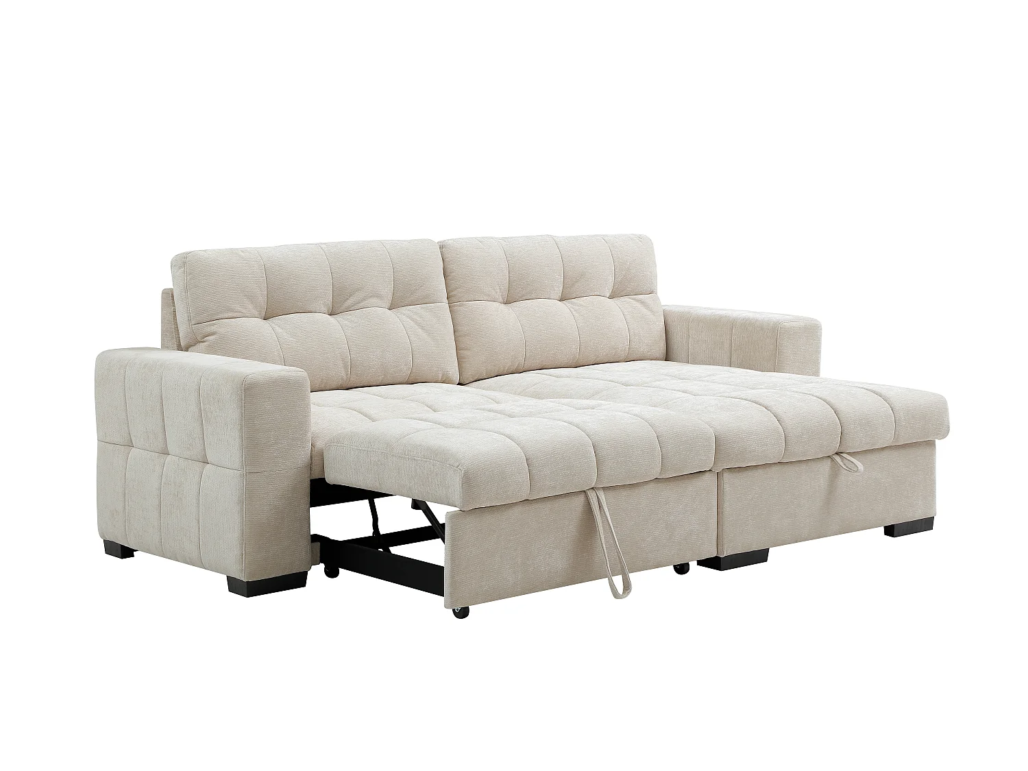 Canapé d'angle convertible et réversible en tissu texturé beige BRISAMA