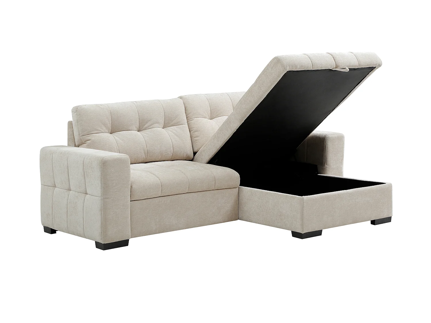 Canapé d'angle convertible et réversible en tissu texturé beige BRISAMA