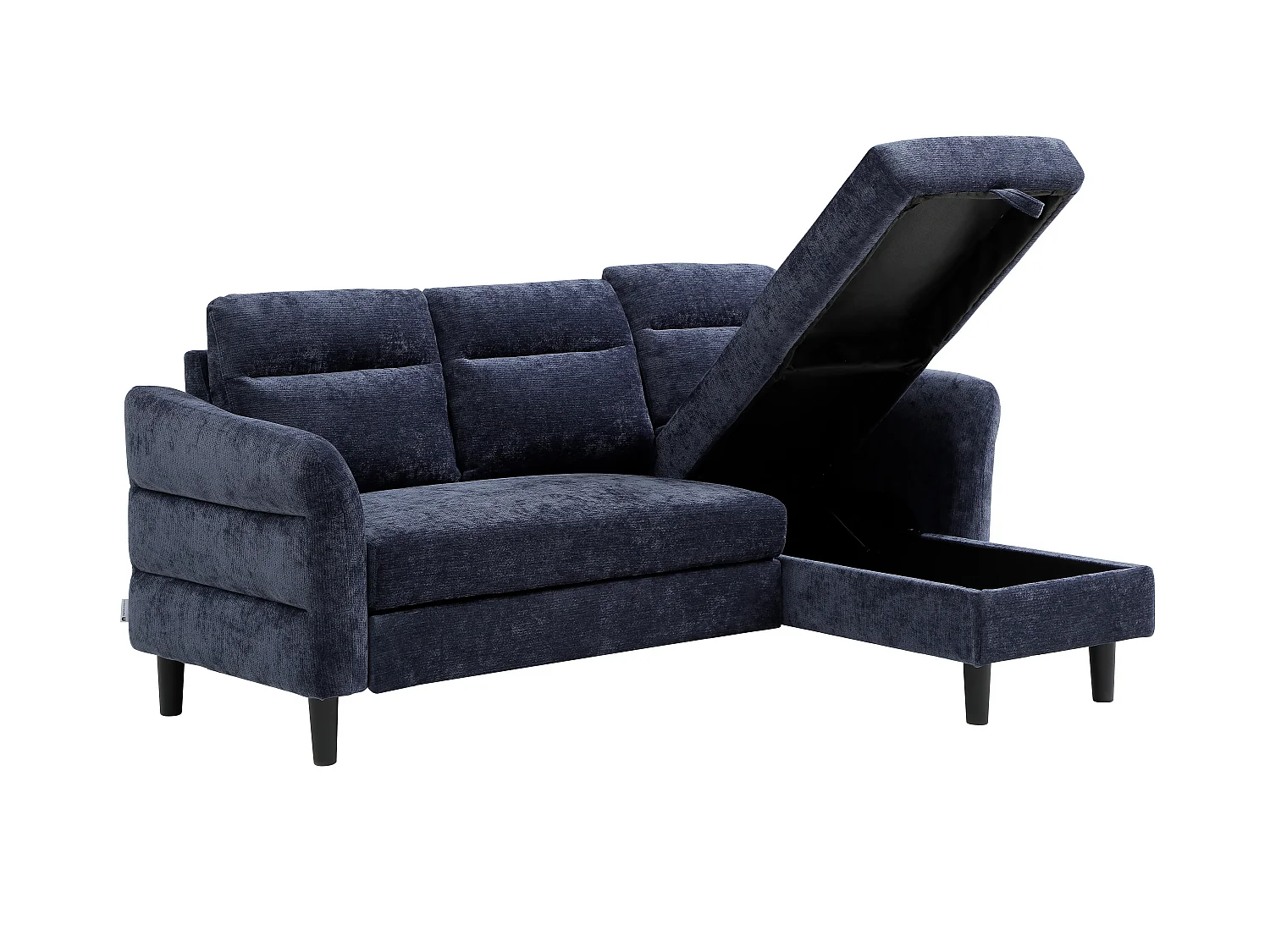 Canapé d'angle convertible et réversible en tissu texturé bleu nuit VANERSI