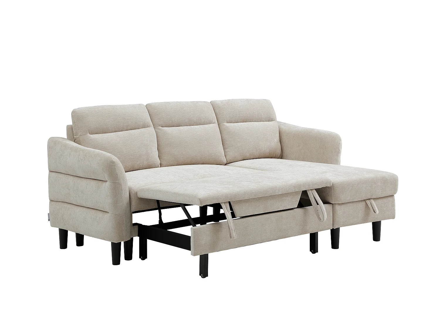 Canapé d'angle convertible et réversible en tissu texturé beige VANERSI