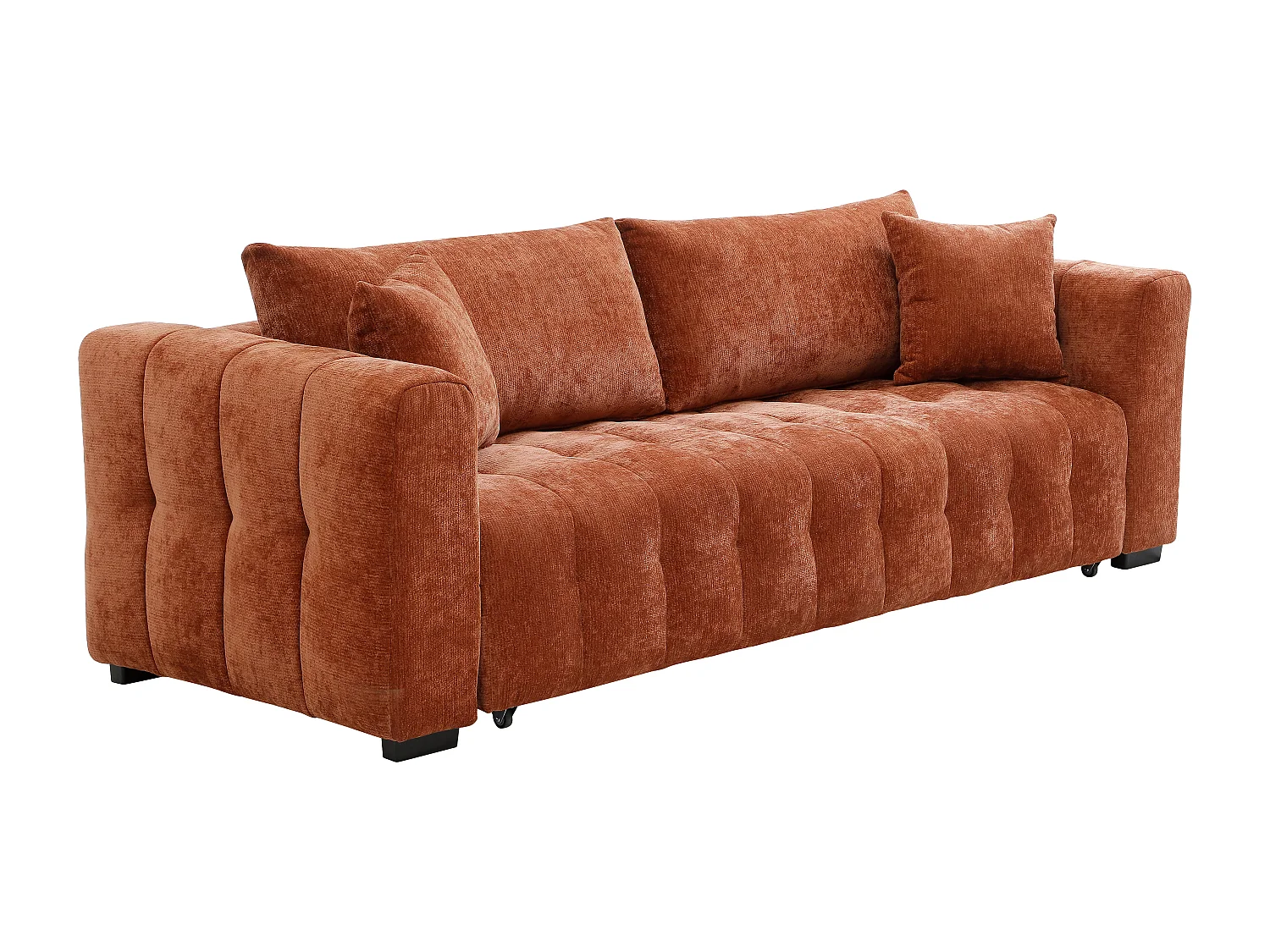 Canapé 3 places convertible en tissu texturé terracotta PANILO