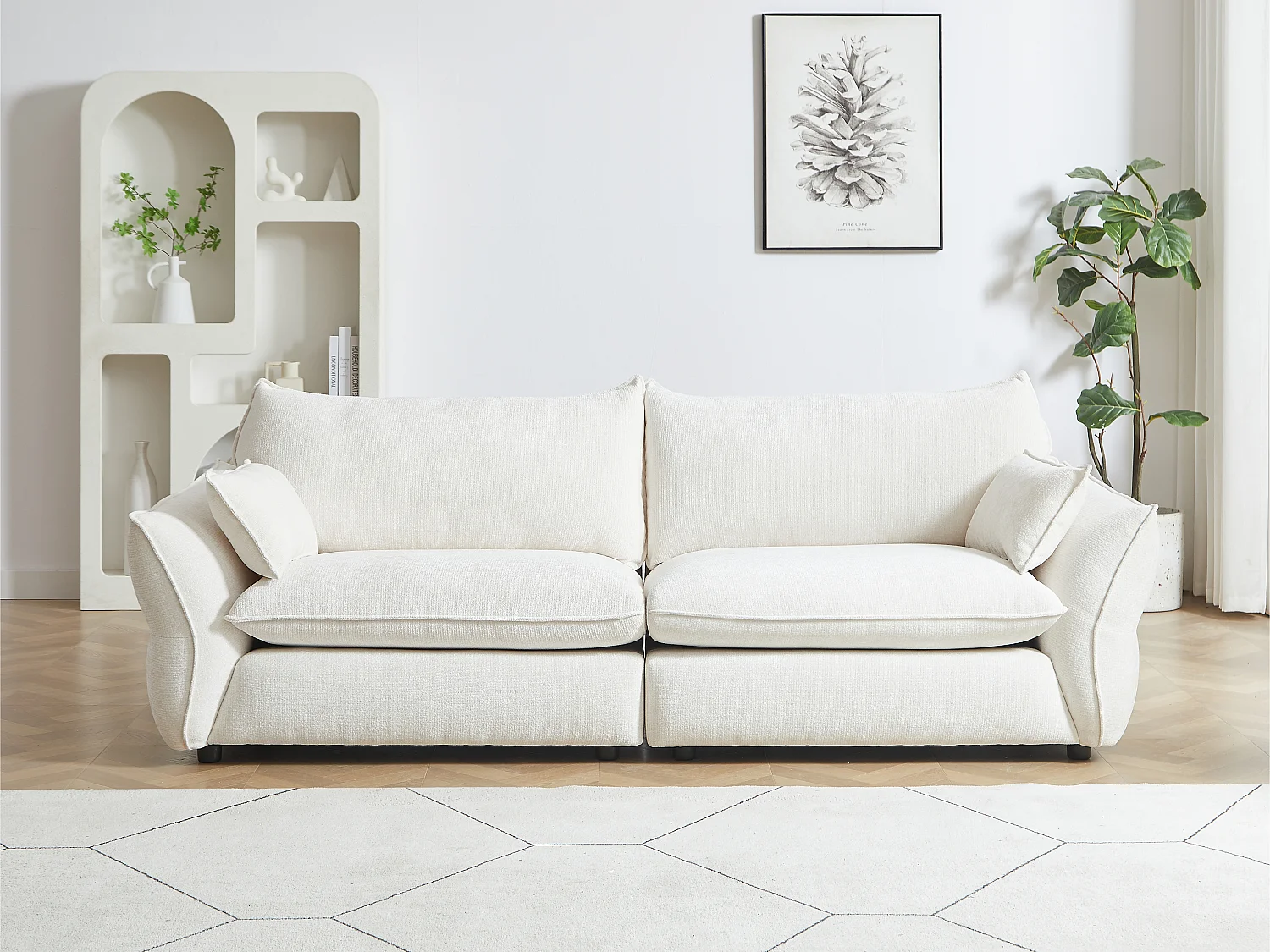 Canapé 3 places en tissu chenille blanc ivoire ZOMILO de Maison Céphy