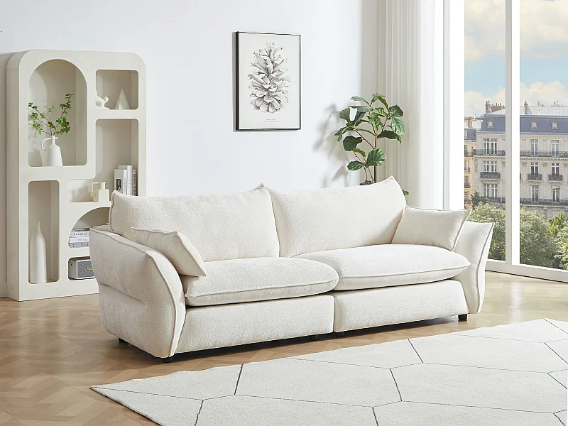 Canapé 3 places en tissu chenille blanc ivoire ZOMILO de Maison Céphy