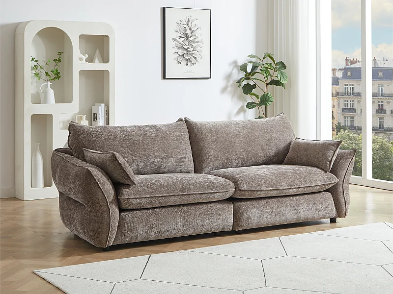 Canapé 3 places en tissu chenille taupe ZOMILO de Maison Céphy