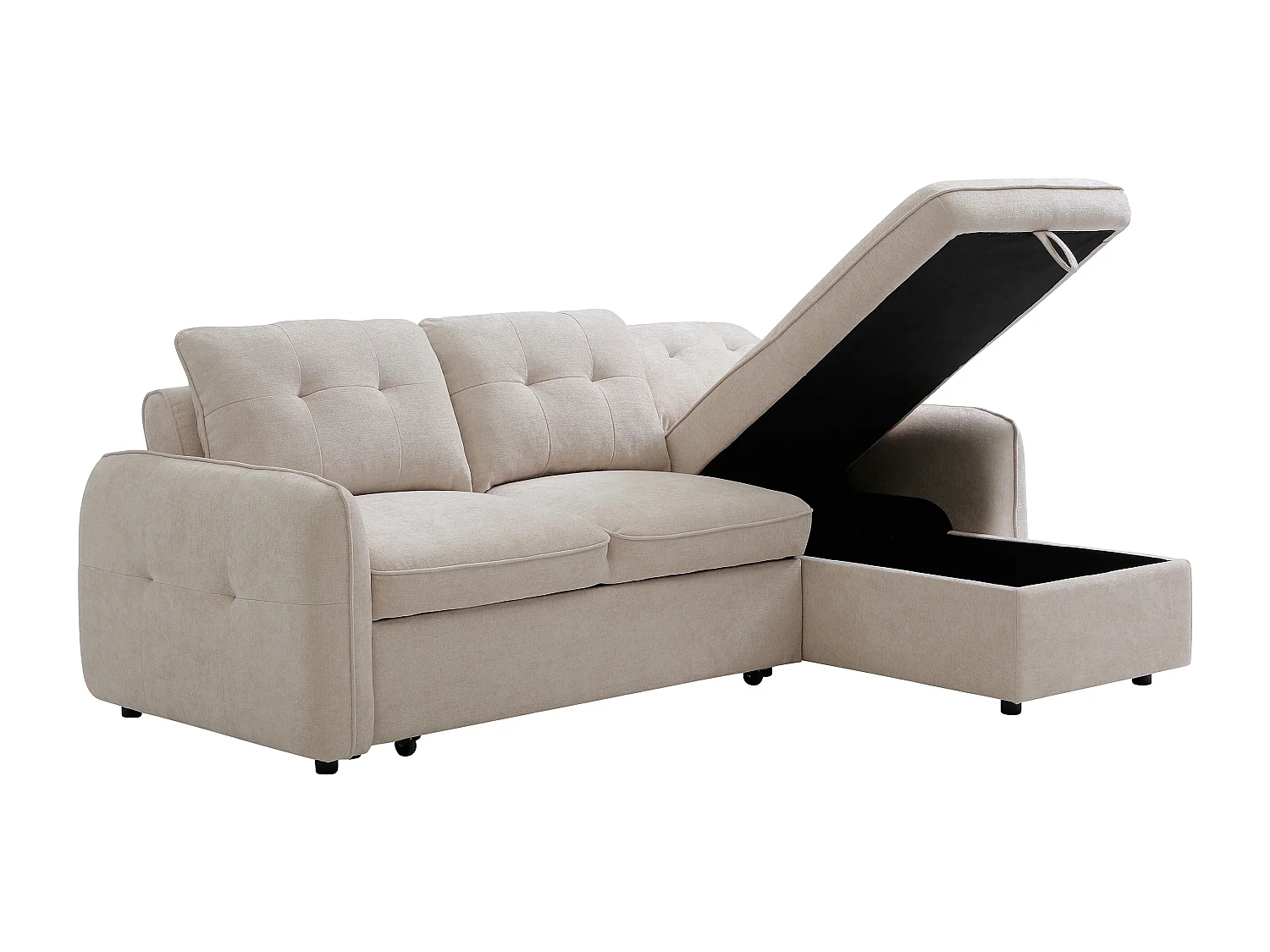 Canapé d'angle convertible et réversible en tissu texturé beige POBAVA