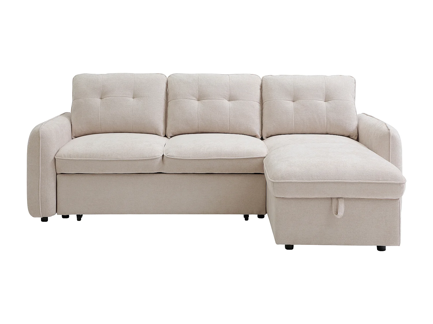 Canapé d'angle convertible et réversible en tissu texturé beige POBAVA