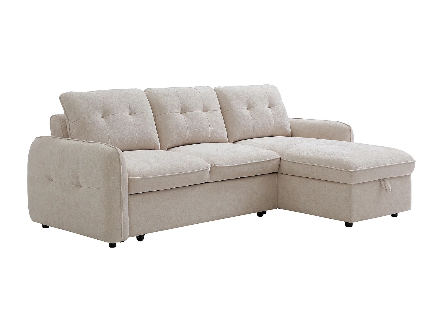 Canapé d'angle convertible et réversible en tissu texturé beige POBAVA