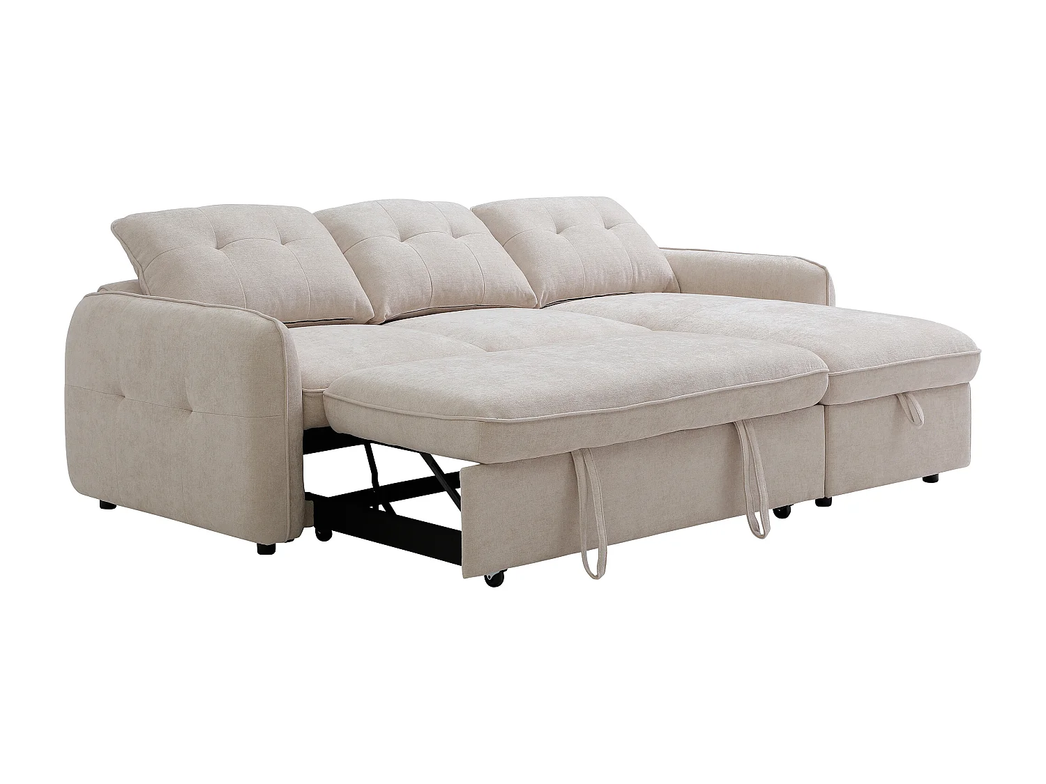 Canapé d'angle convertible et réversible en tissu texturé beige POBAVA