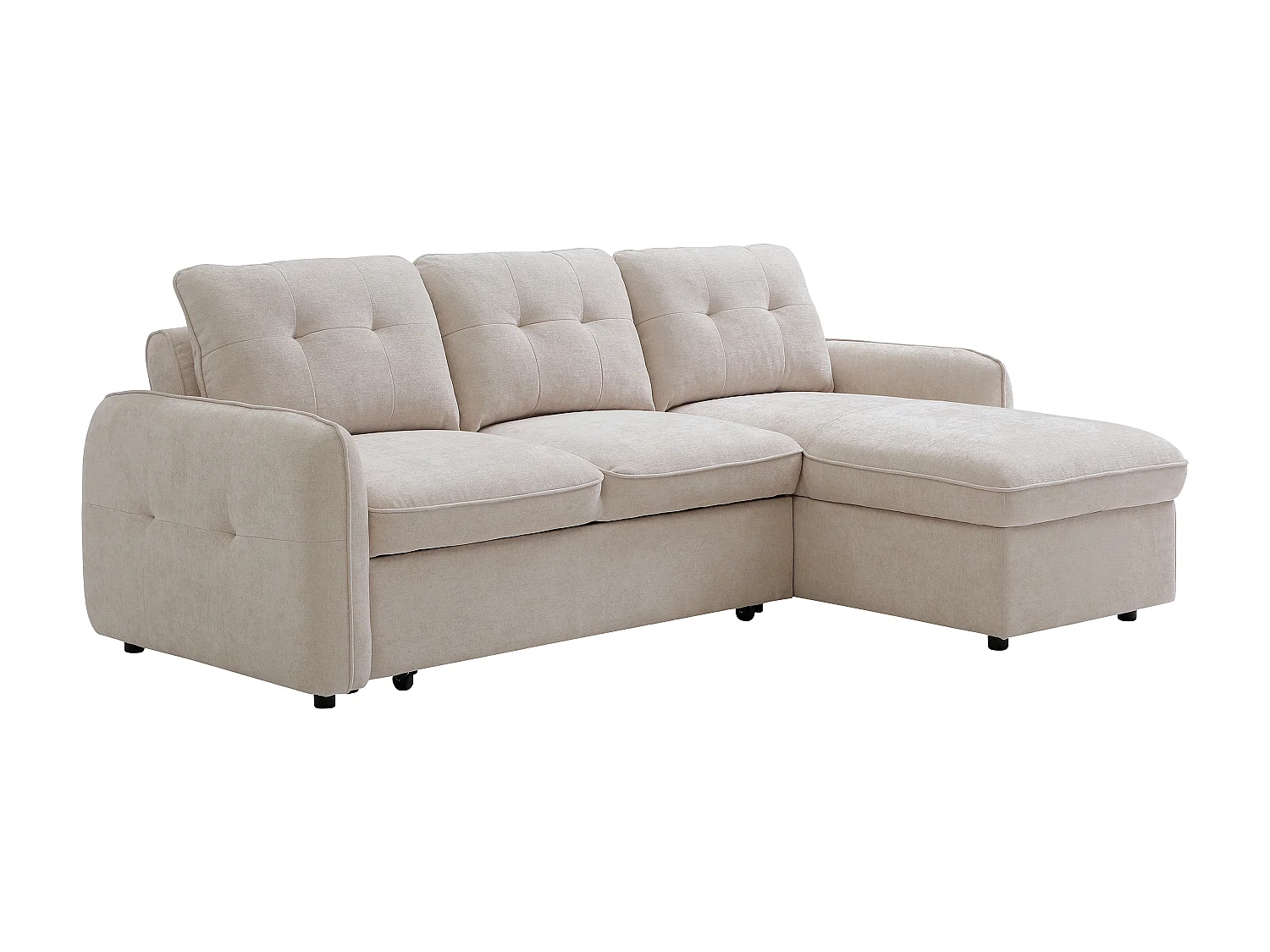 Hjørnesofa med vendbar chaiselong og sovefunktion i struktureret beige stof POBAVA