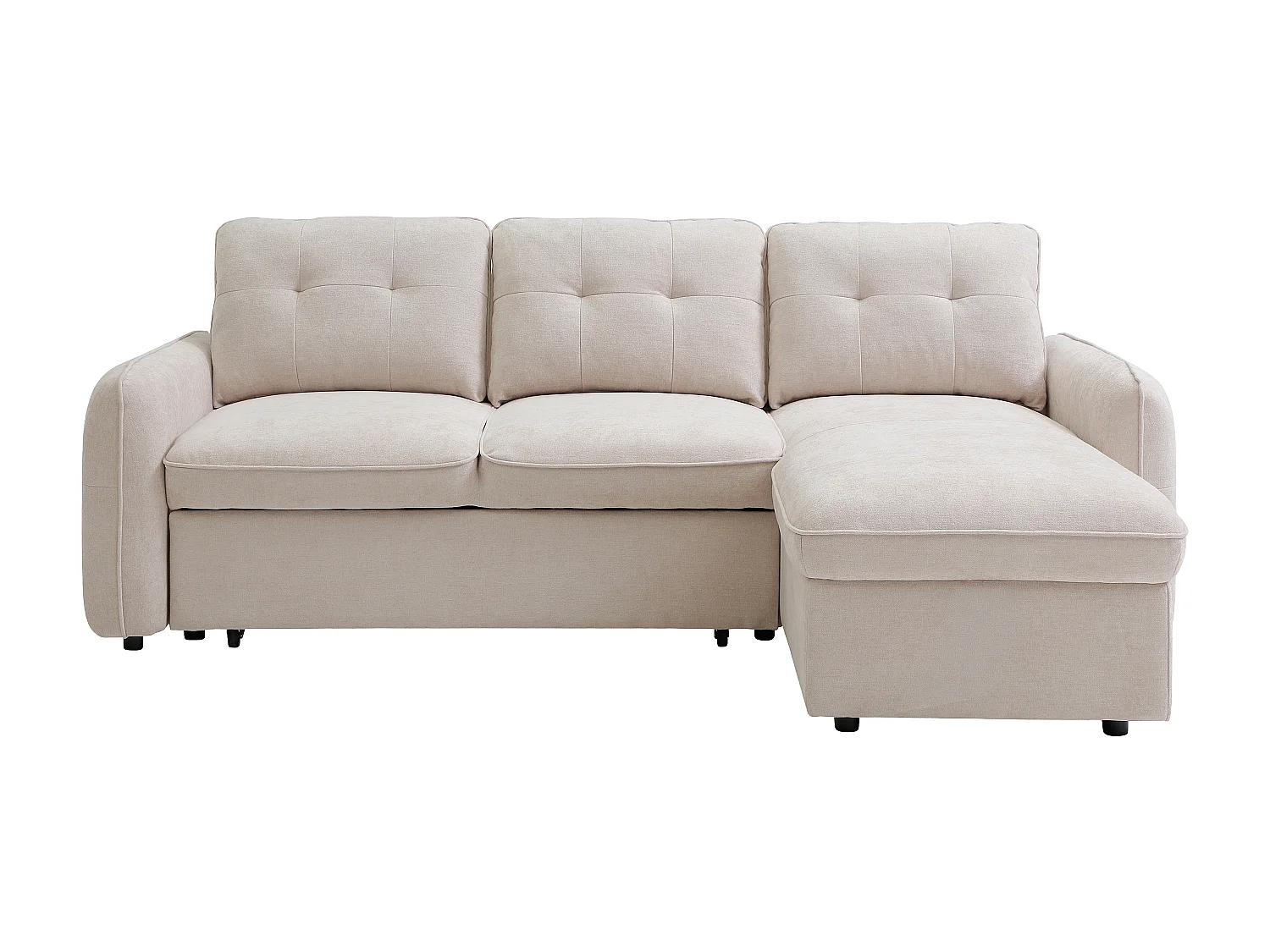 Hjørnesofa med vendbar chaiselong og sovefunktion i struktureret beige stof POBAVA