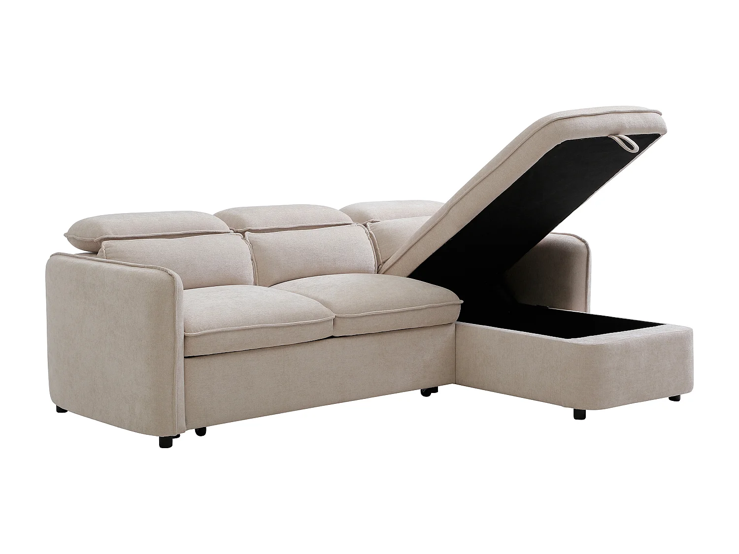 Canapé d'angle convertible et réversible en tissu beige MANUKO