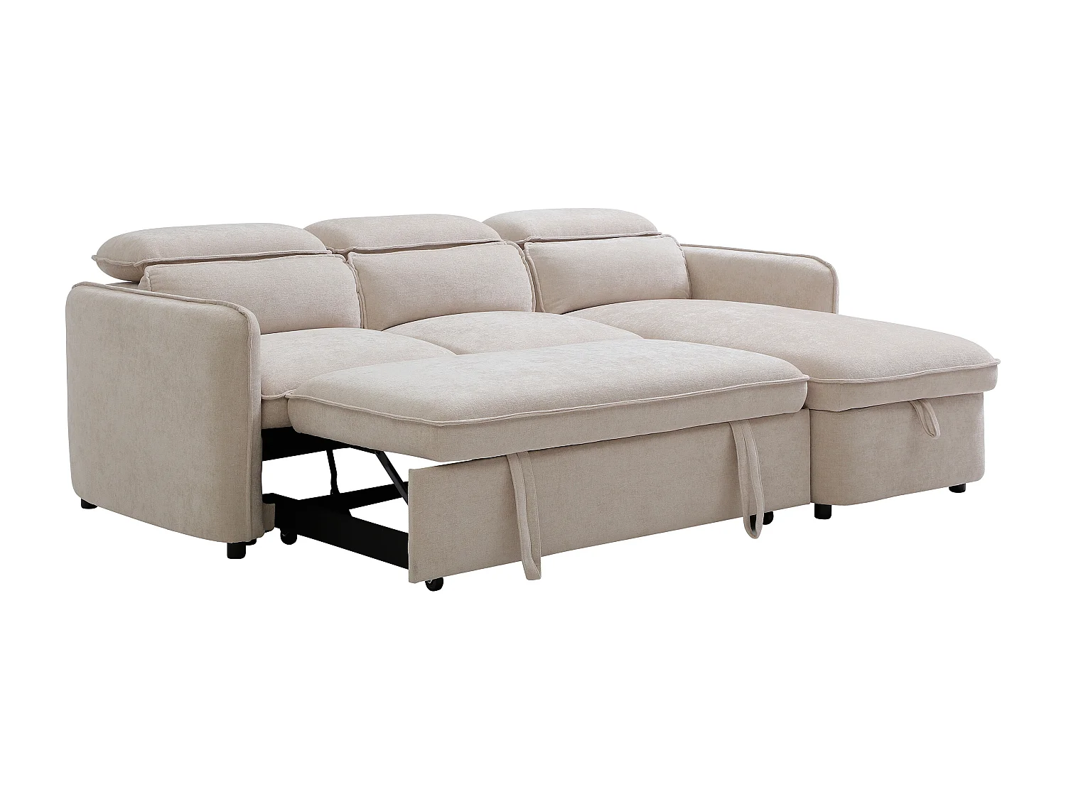 Canapé d'angle convertible et réversible en tissu beige MANUKO