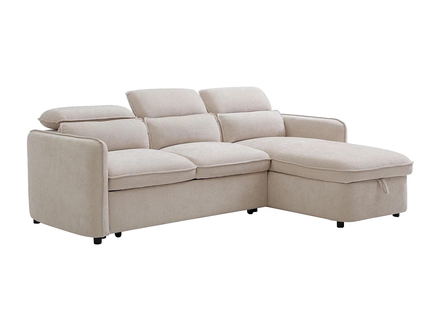 Canapé d'angle convertible et réversible en tissu beige MANUKO