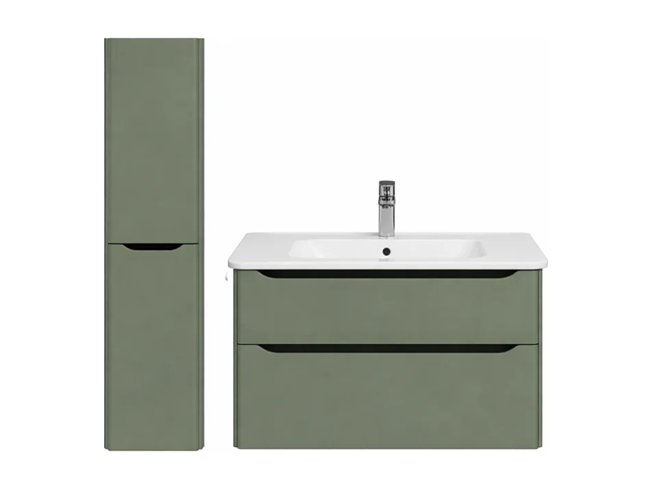 Meuble vasque suspendu VITRA Sento Round 80cm Vert mat + Colonne version gauche