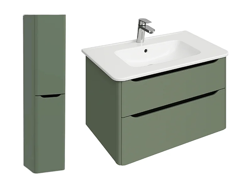 Meuble vasque suspendu VITRA Sento Round 80cm Vert mat + Colonne version gauche