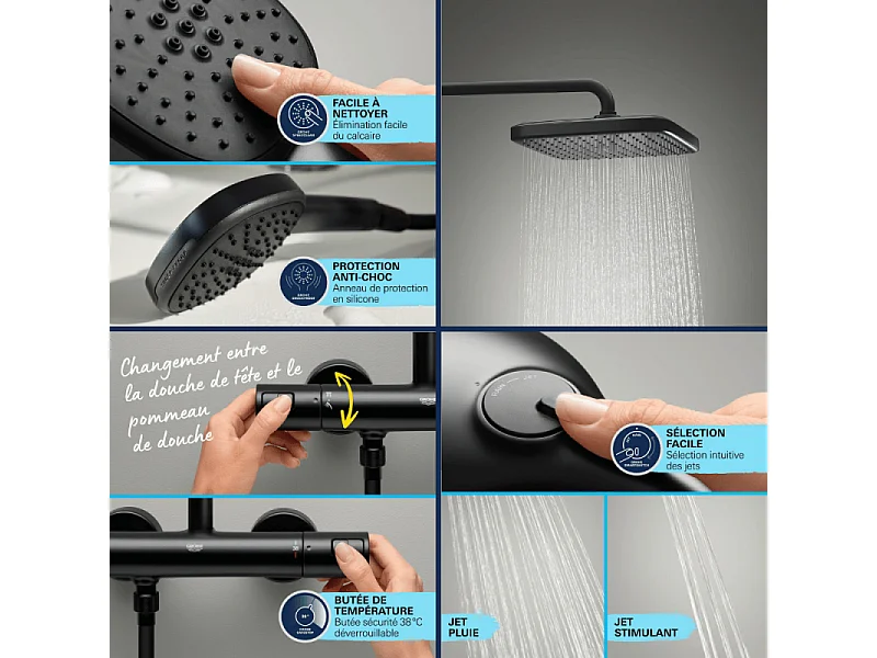 Colonne de douche thermostatique GROHE Vitalio Comfort Noir
