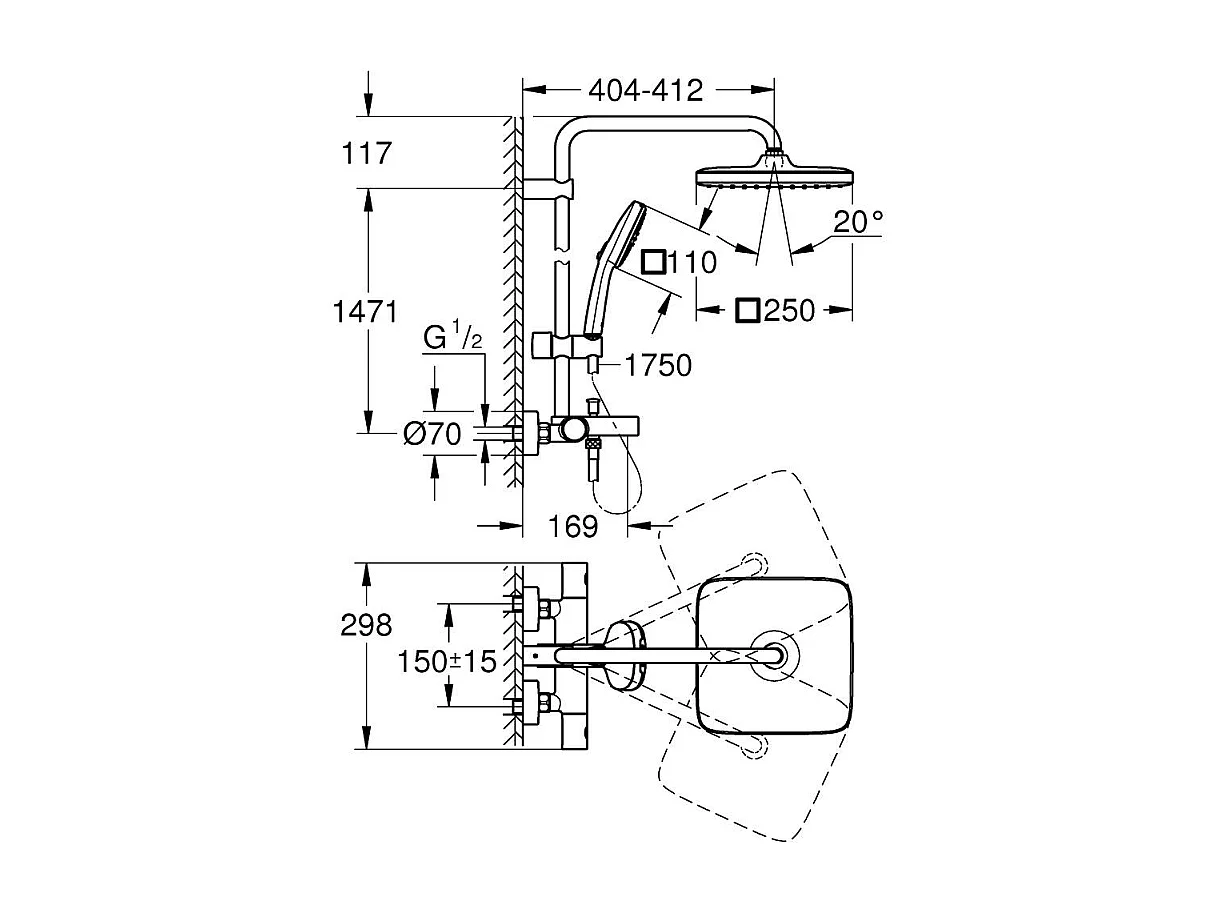 Colonne de douche thermostatique GROHE Vitalio Comfort Noir