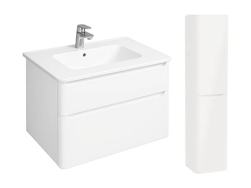 Meuble vasque suspendu VITRA Sento Round 80cm Blanc Brillant + Colonne version droite