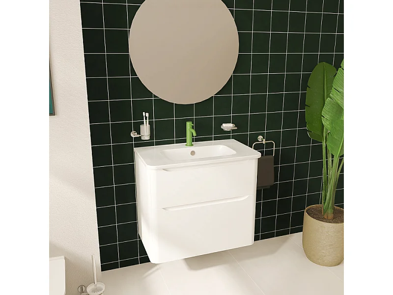 Meuble vasque suspendu VITRA Sento Round 80cm Blanc Brillant + Colonne version droite