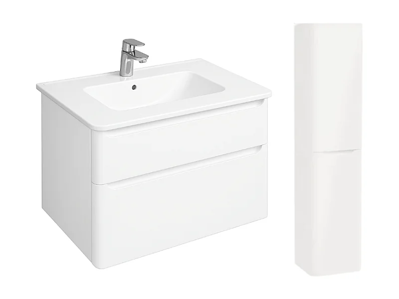 Meuble vasque suspendu VITRA Sento Round 80cm Blanc Brillant + Colonne version droite