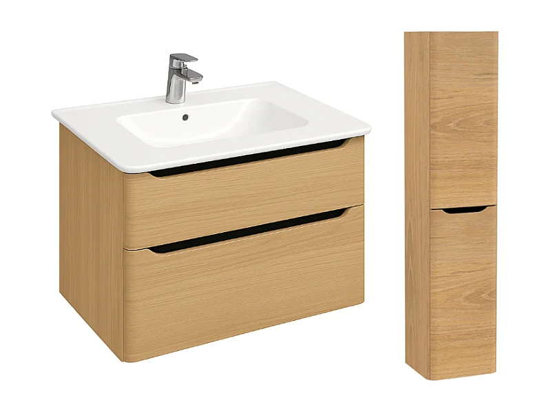 Meuble vasque suspendu VITRA Sento Round 100cm Chêne naturel doré + Colonne verion droite