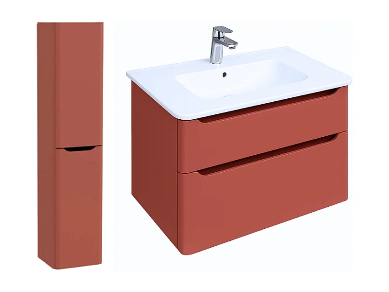 Meuble vasque suspendu VITRA Sento Round 100cm Terracotta mat + Colonne version gauche