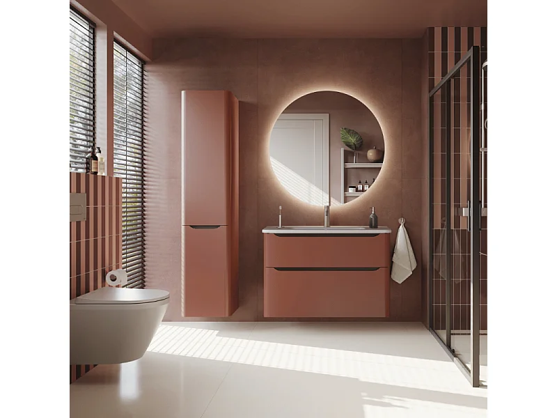 Meuble vasque suspendu VITRA Sento Round 100cm Terracotta mat + Colonne version gauche