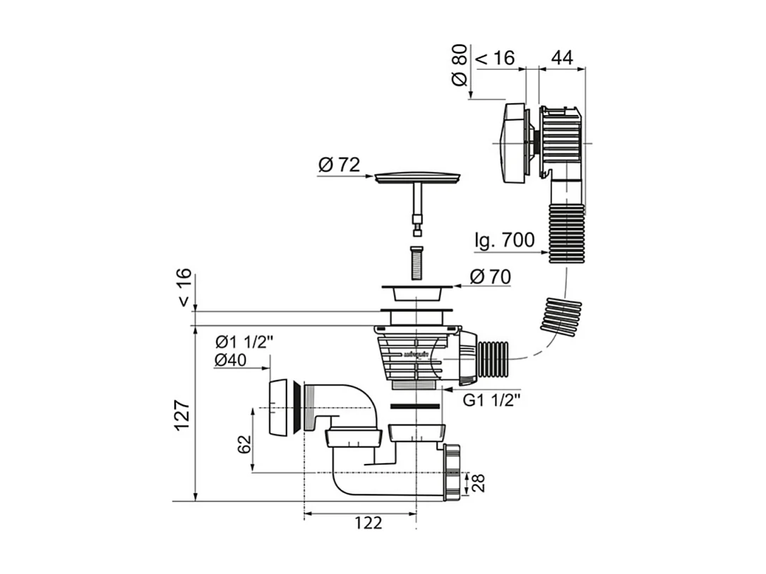 Vidage de baignoire WIRQUIN à câble avec siphon orientable