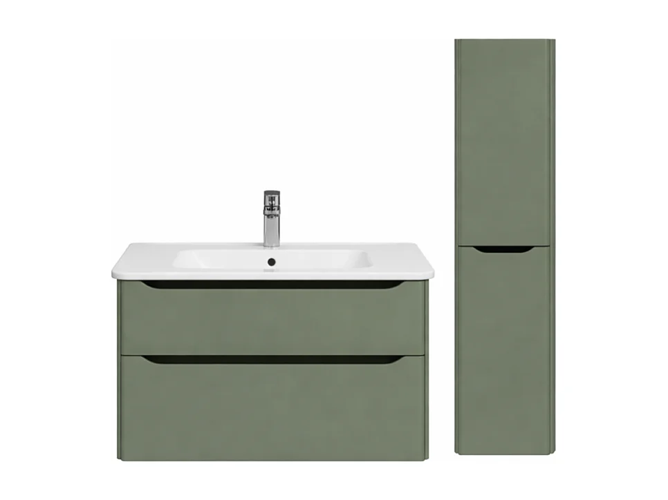 Meuble vasque suspendu VITRA Sento Round 80cm Vert mat + Colonne version droite