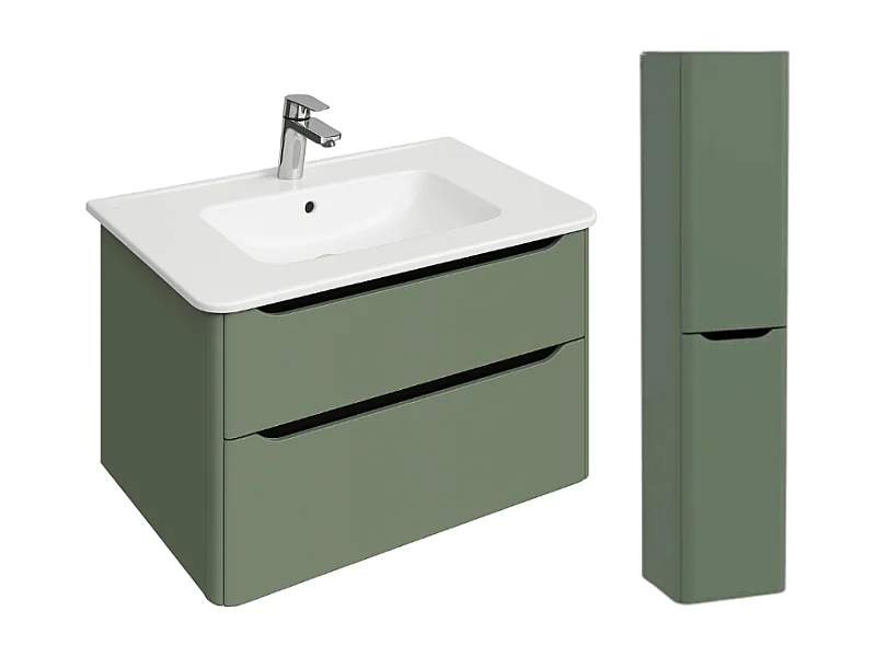 Meuble vasque suspendu VITRA Sento Round 80cm Vert mat + Colonne version droite