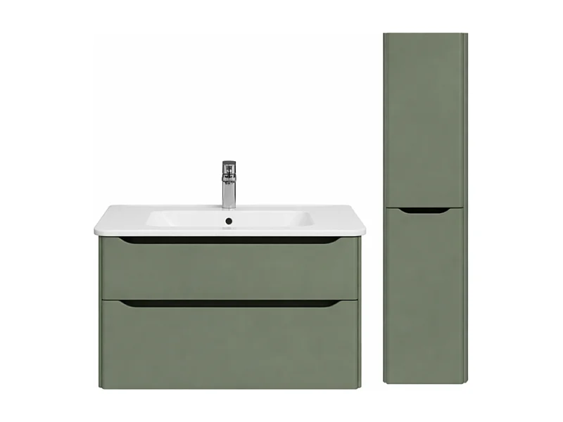 Meuble vasque suspendu VITRA Sento Round 80cm Vert mat + Colonne version droite
