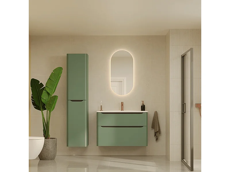 Meuble vasque suspendu VitrA Sento Round 120cm Vert mat + Colonne version gauche