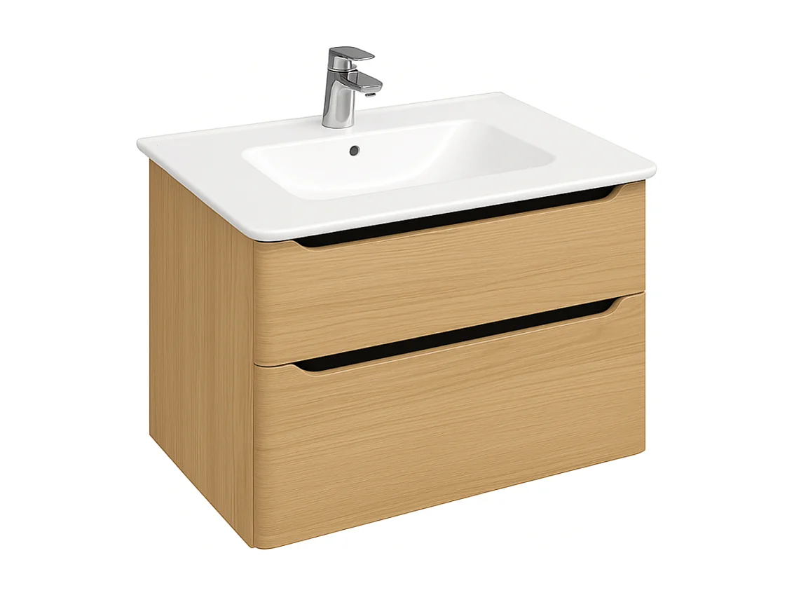 Meuble vasque suspendu VITRA Sento Round 100cm Chêne naturel doré + Colonne version gauche