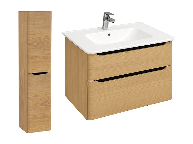 Meuble vasque suspendu VITRA Sento Round 100cm Chêne naturel doré + Colonne version gauche