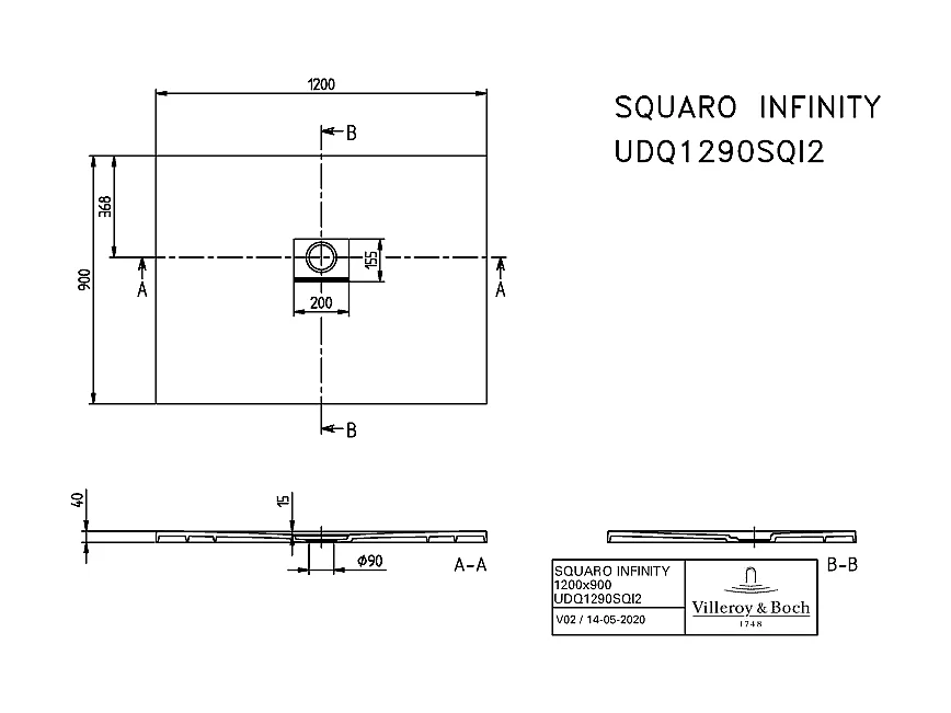 Receveur antidérapant 120 x 90 VILLEROY ET BOCH Squaro Infinity quaryl rectangle edelweiss