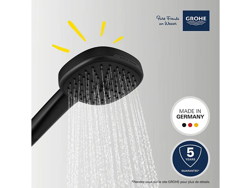 Pack douchette 2 jets GROHE Vitalio Comfort 110 noir mat + Flexible de douche VitalioFlex Trend 1750 mm et support noir mat