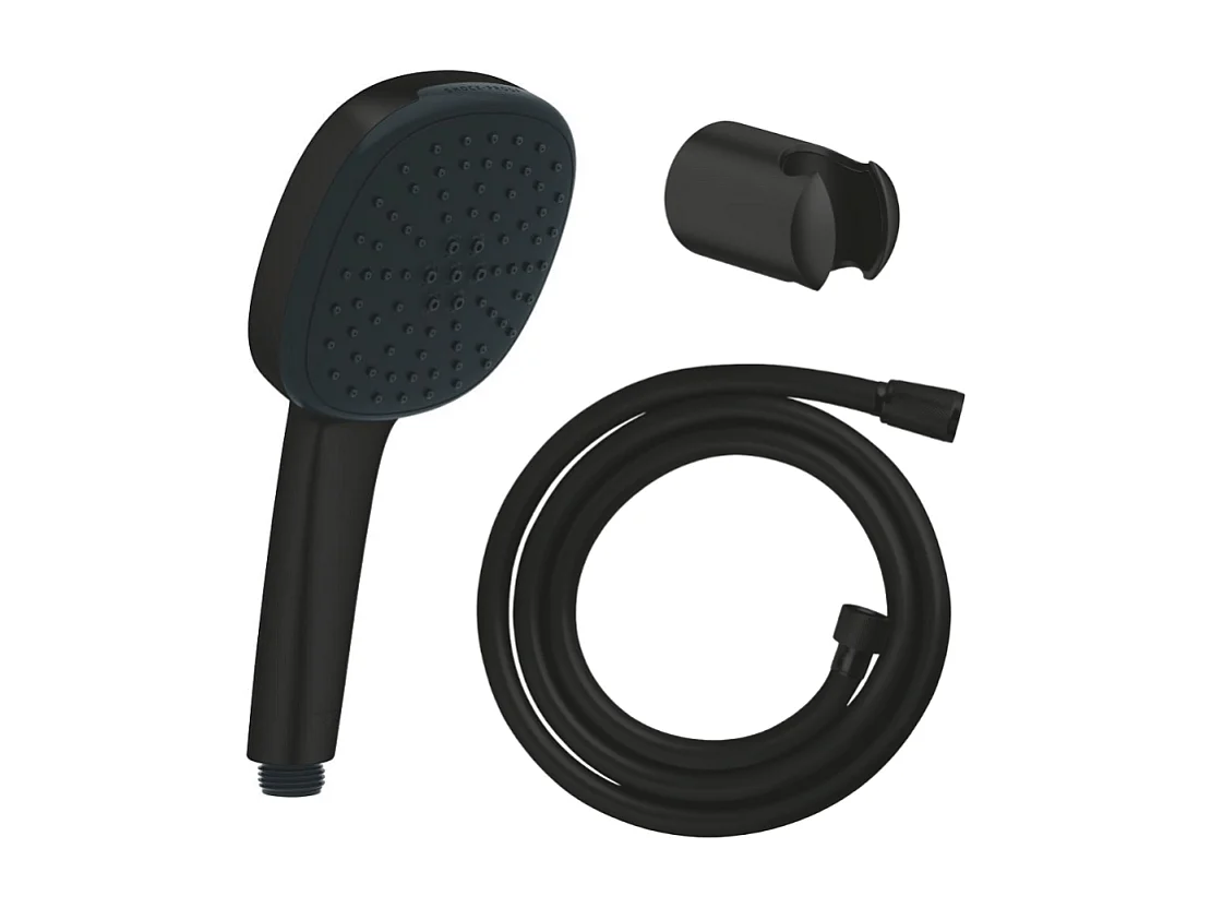 Pack douchette 2 jets GROHE Vitalio Comfort 110 noir mat + Flexible de douche VitalioFlex Trend 1750 mm et support noir mat
