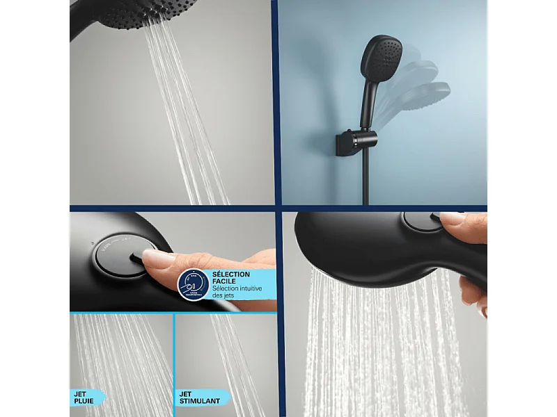 Pack douchette 2 jets GROHE Vitalio Comfort 110 noir mat + Flexible de douche VitalioFlex Trend 1750 mm et support noir mat