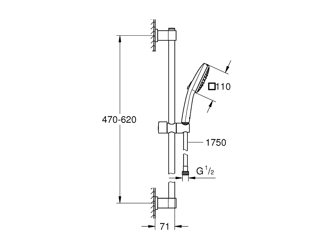 Ensemble de douche avec barre sans mitigeur 2 jets GROHE Vitalio Comfort 110 Chromé