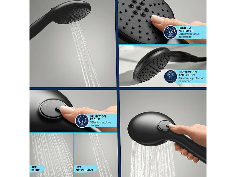 Pack douchette 2 jets GROHE Vitalio Start 110 + Flexible de douche VitalioFlex Trend 1750 mm et support noir mat
