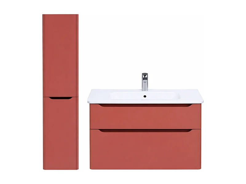 Meuble vasque suspendu VITRA Sento Round 120cm Terracotta mat + Colonne version gauche