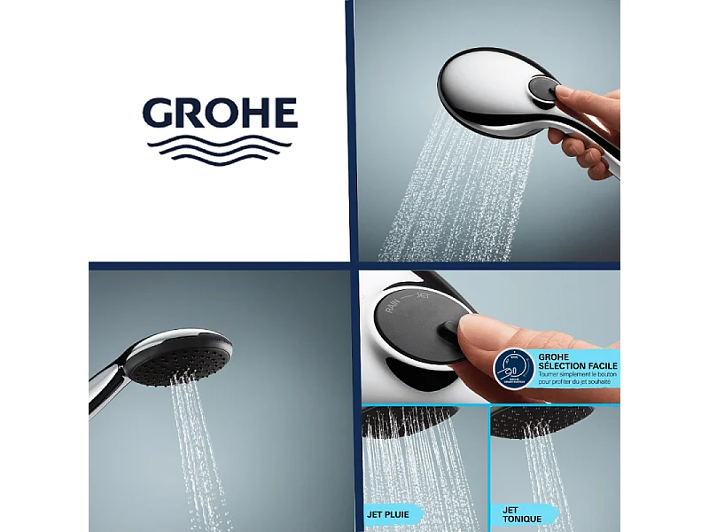 Pack douchette 2 jets GROHE Vitalio Start 110 + Flexible de douche VitalioFlex Comfort 1750 et support