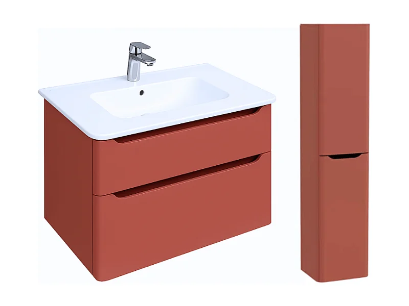 Meuble vasque suspendu VITRA Sento Round 100cm Terracotta mat + Colonne version droite